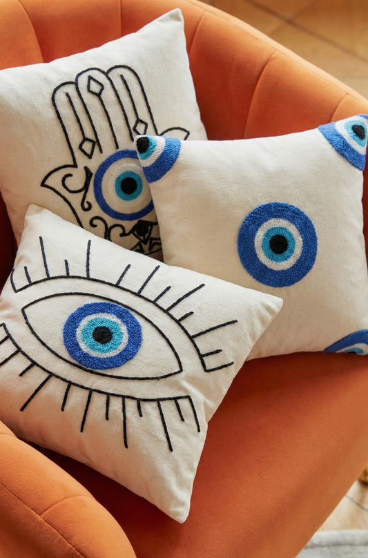 Nakış İşlemeli Kırlent Kılıfı - Nazar Desenli