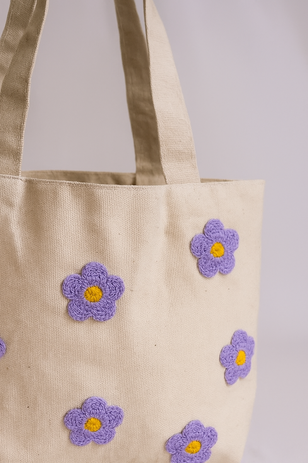 Mor Papatya Nakış İşlemeli Keten Çanta