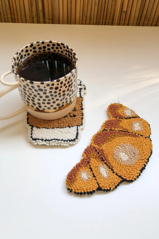 Kahvaltı Avokado Kruvasan Desenli Bardak Altlığı Sunumluk Masa Süsü