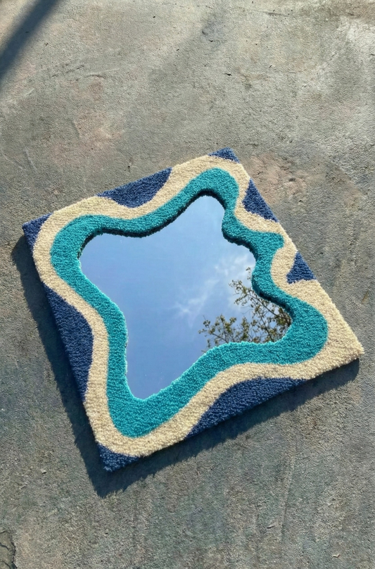 Nakış Detaylı Dekoratif Ayna - Wave Mavi