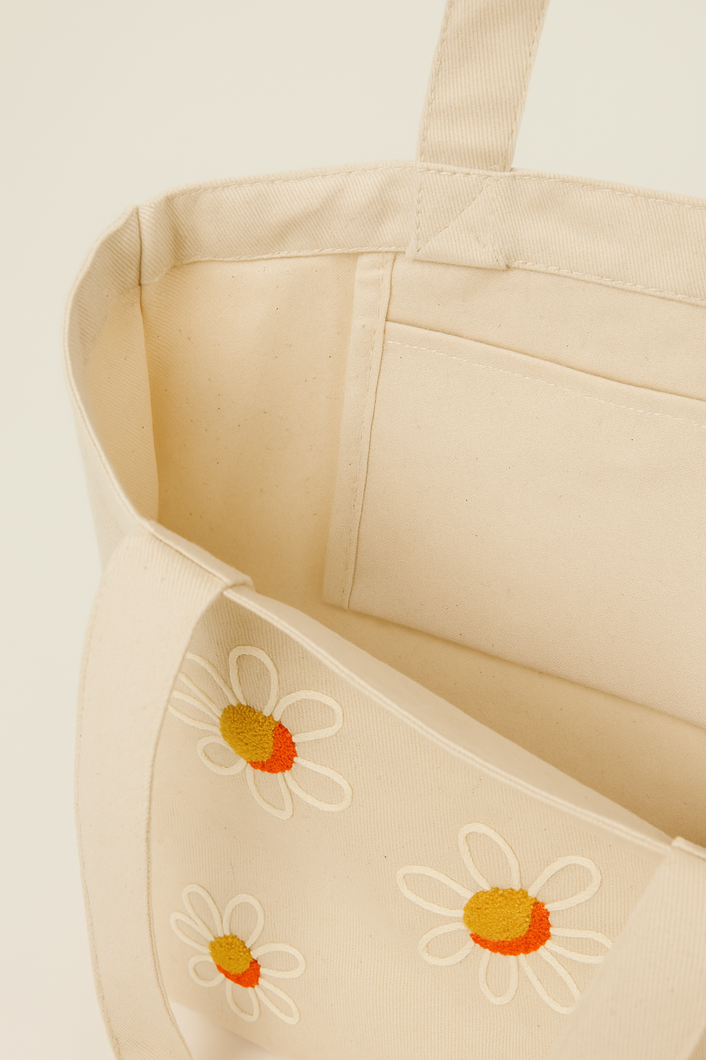 Turuncu Papatya Nakış İşlemeli Keten Çanta