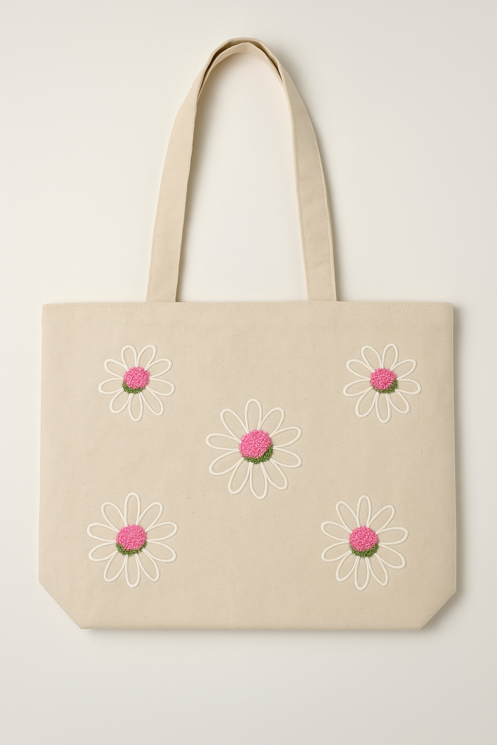 Pembe Papatya Nakış İşlemeli Keten Çanta