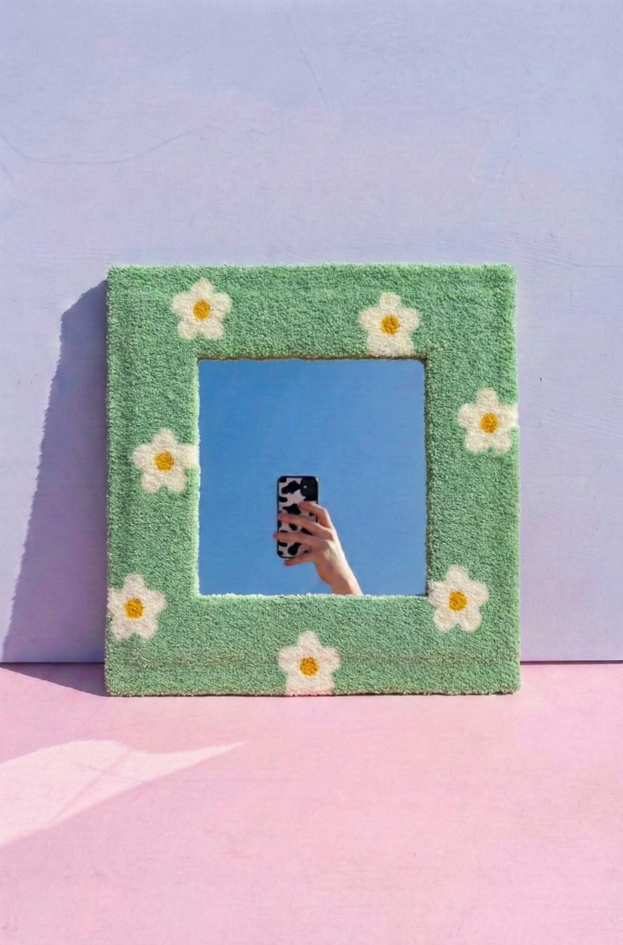 Nakış Detaylı Dekoratif Ayna - Papatya Su Yeşili