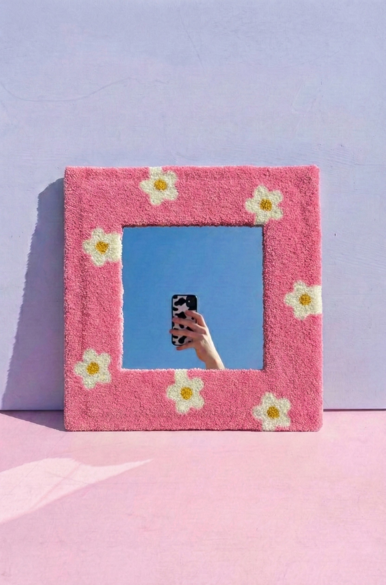 Nakış Detaylı Dekoratif Ayna - Papatya Pembe