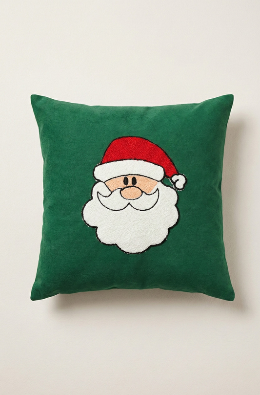 Yılbaşı Desenli Nakış İşlemeli Kırlent Kılıfı - Noel Baba
