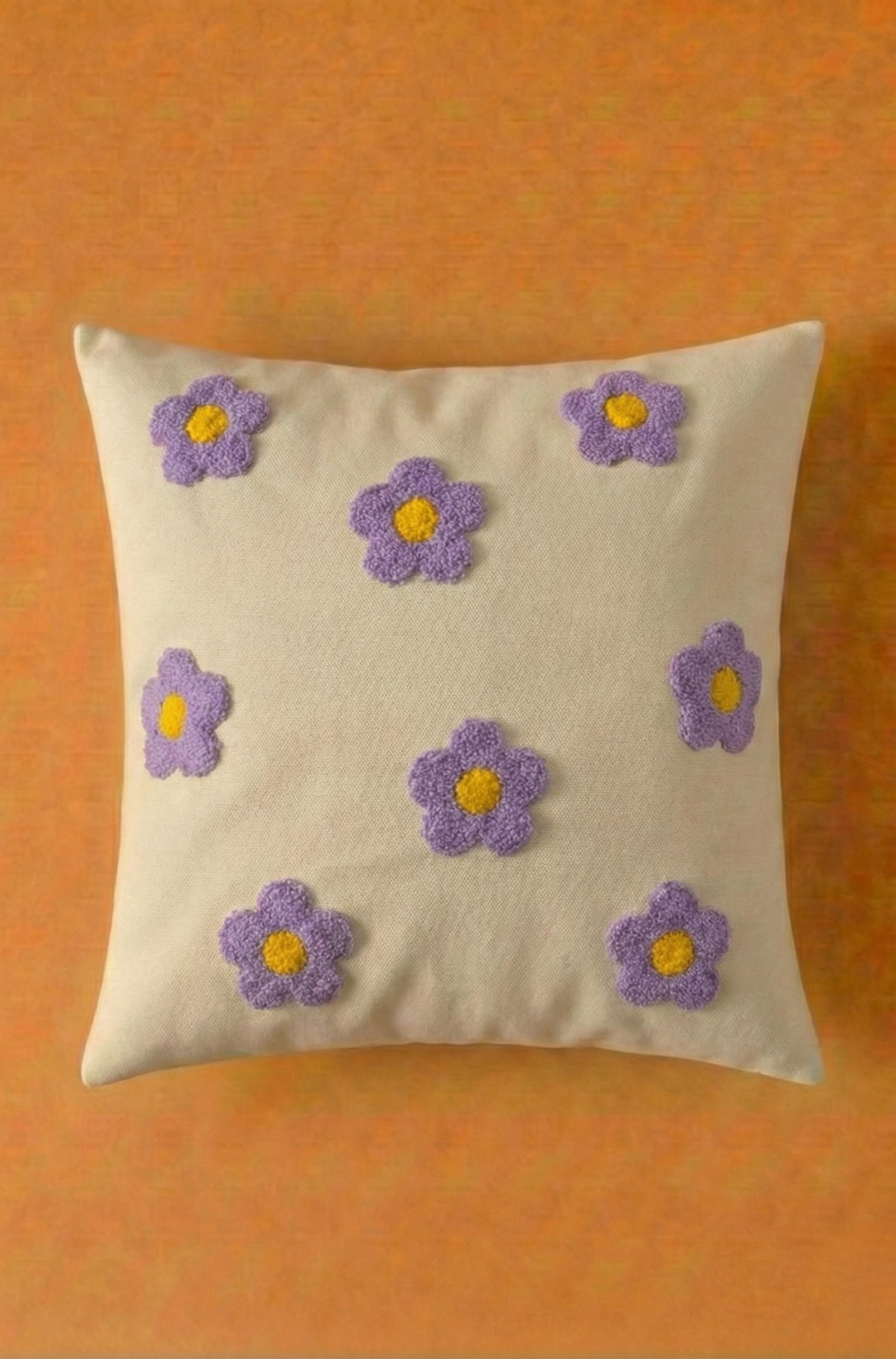 Nakış İşlemeli Kırlent Kılıfı - Papatya Desenli Mor