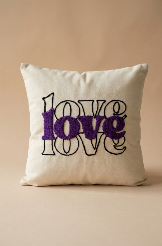 Sevgililer Günü Nakış İşlemeli Kırlent Kılıfı - Love Mor