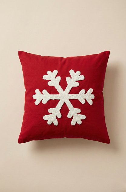 Yılbaşı Desenli Nakış İşlemeli Kırlent Kılıfı - Noel Kar