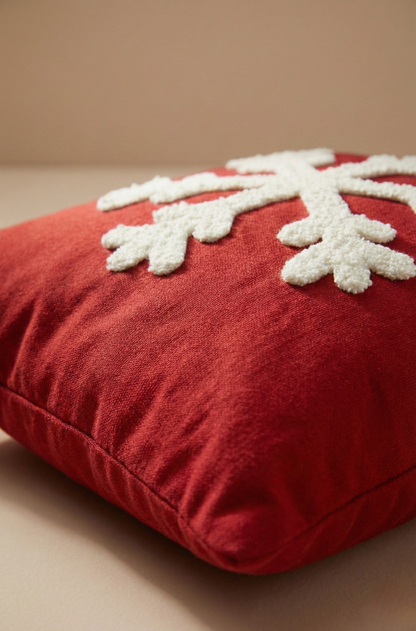 Yılbaşı Desenli Nakış İşlemeli Kırlent Kılıfı - Noel Kar