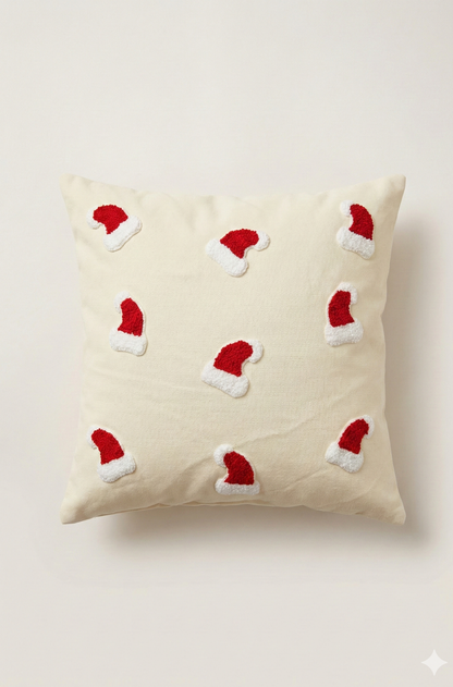 Yılbaşı Desenli Nakış İşlemeli Kırlent Kılıfı - Noel Şapka