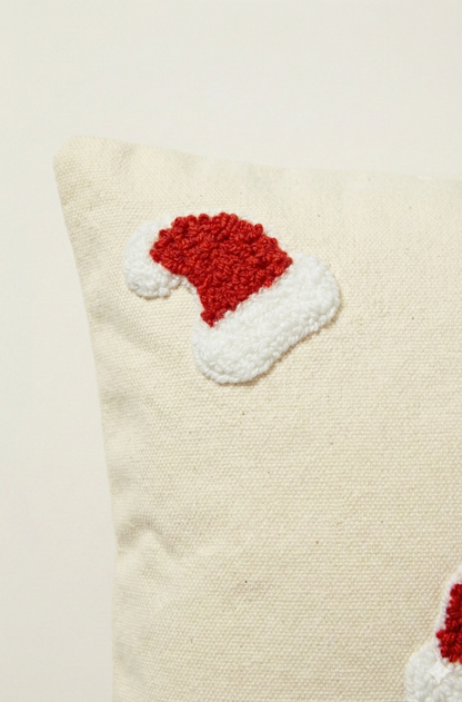 Yılbaşı Desenli Nakış İşlemeli Kırlent Kılıfı - Noel Şapka