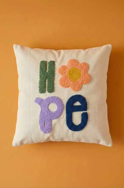 Nakış İşlemeli Kırlent Kılıfı - Hope Desenli