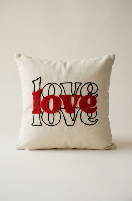 Sevgililer Günü Nakış İşlemeli Kırlent Kılıfı - Love Kırmızı