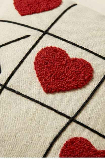 Sevgililer Günü Nakış İşlemeli Kırlent Kılıfı - Dama Kırmızı