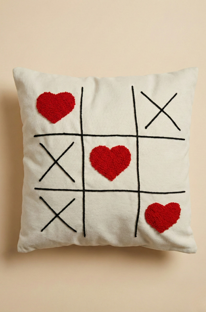 Sevgililer Günü Nakış İşlemeli Kırlent Kılıfı - Dama Kırmızı