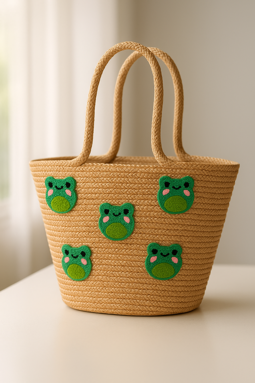 Kurbağa Nakış Detaylı Jüt Plaj Çantası