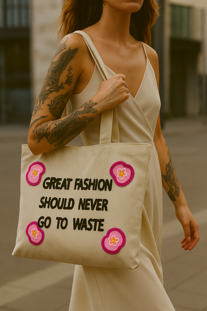 Great Fashion Should Never Waste Nakış İşlemeli Keten Çanta