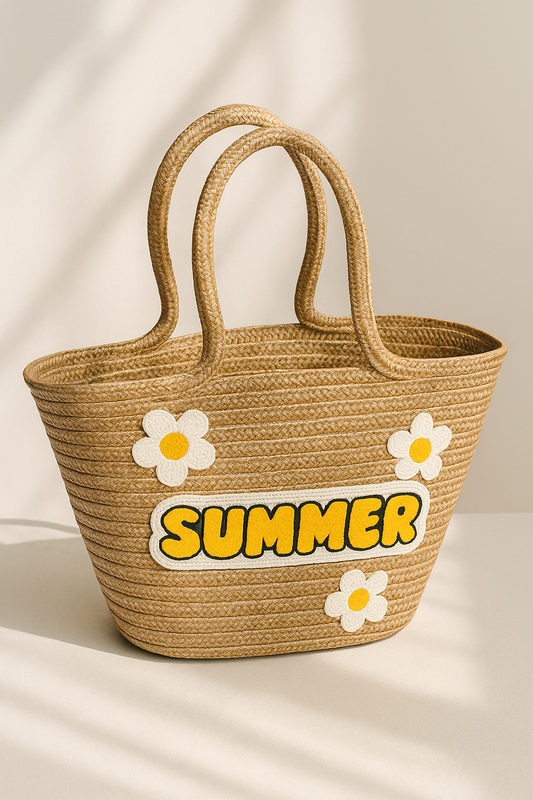 Summer Papatya Nakış Detaylı Jüt Plaj Çantası