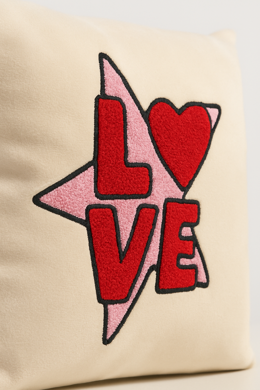 Love Desenli Punch Yastık Kırlent Kılıfı