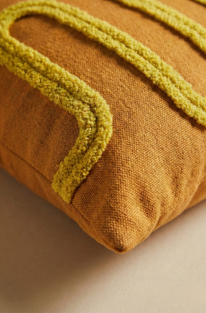 Nakış İşlemeli Kırlent Kılıfı - Geometrik Turuncu