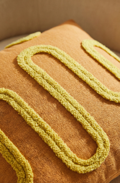 Nakış İşlemeli Kırlent Kılıfı - Geometrik Turuncu