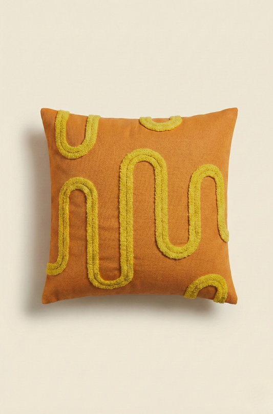 Nakış İşlemeli Kırlent Kılıfı - Geometrik Turuncu