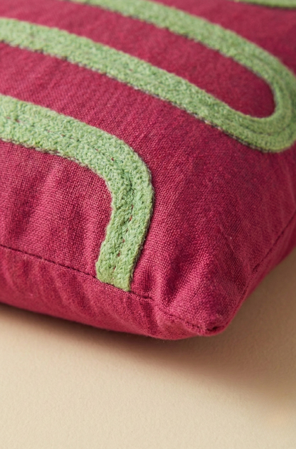 Nakış İşlemeli Kırlent Kılıfı - Geometrik Pembe