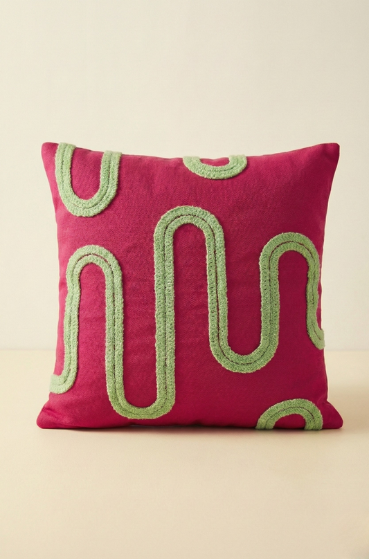 Nakış İşlemeli Kırlent Kılıfı - Geometrik Pembe