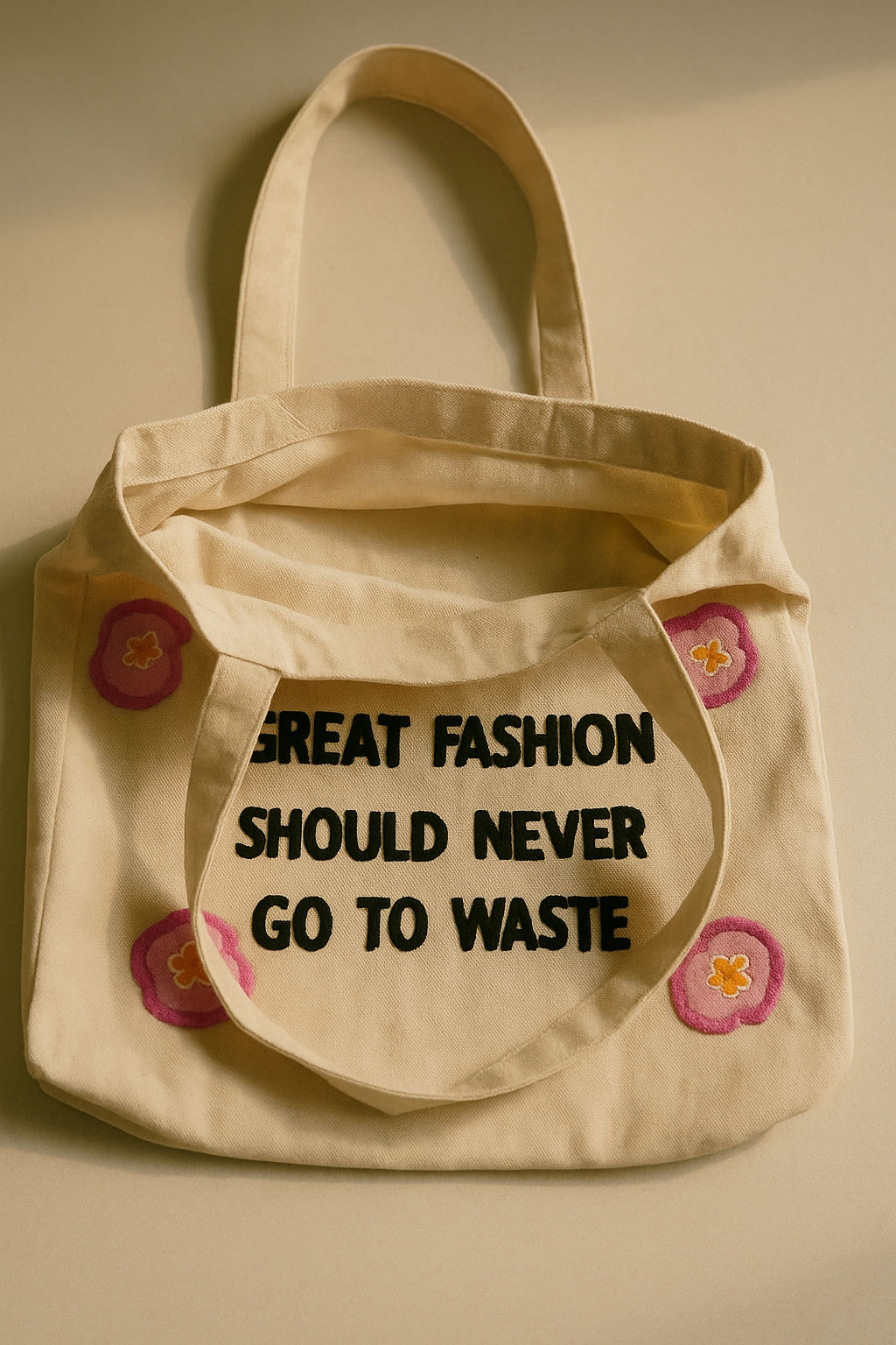 Great Fashion Should Never Waste Nakış İşlemeli Keten Çanta