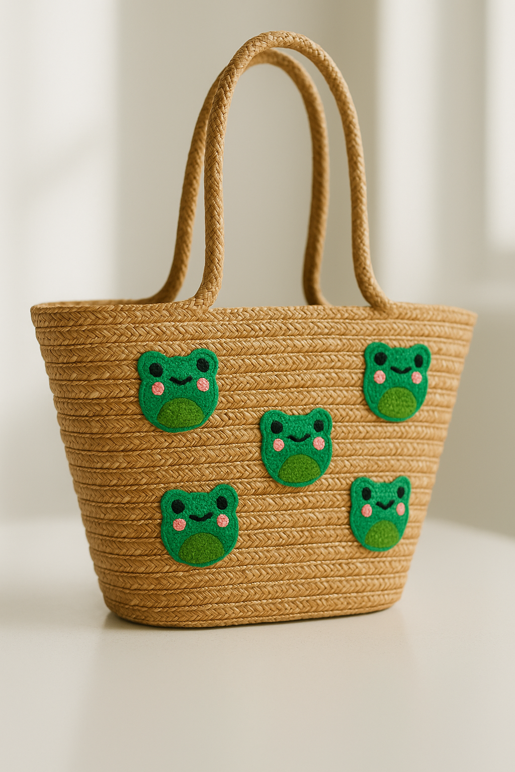 Kurbağa Nakış Detaylı Jüt Plaj Çantası