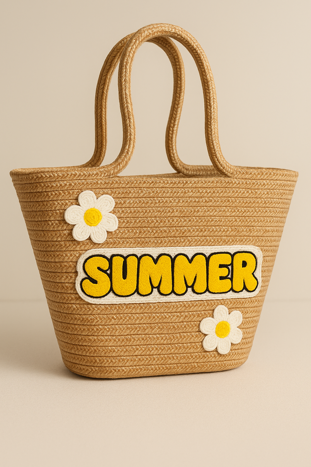 Summer Papatya Nakış Detaylı Jüt Plaj Çantası