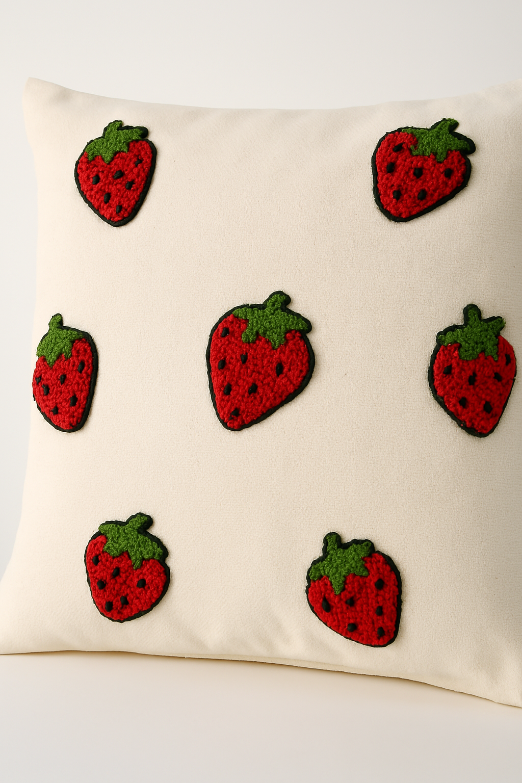 Çilek Desenli Punch Yastık Kırlent Kılıfı