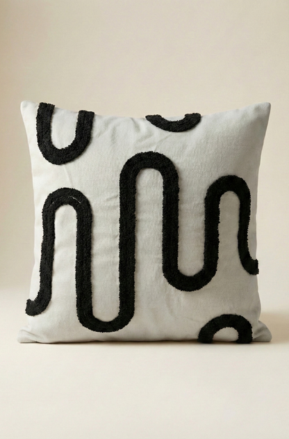 Nakış İşlemeli Kırlent Kılıfı - Geometrik Gri