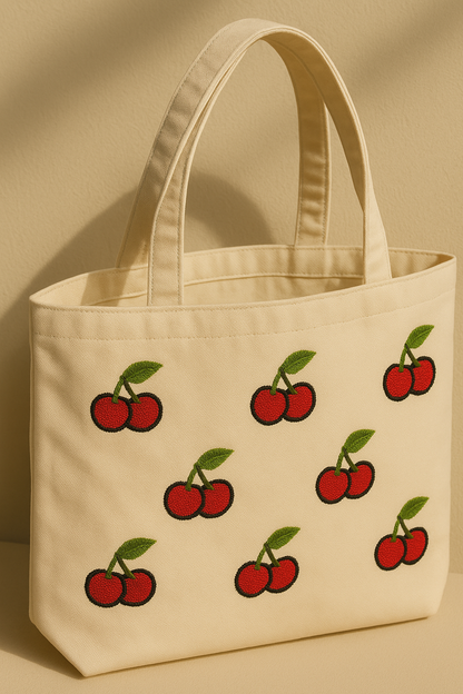Vişne Nakış İşlemeli Keten Çanta