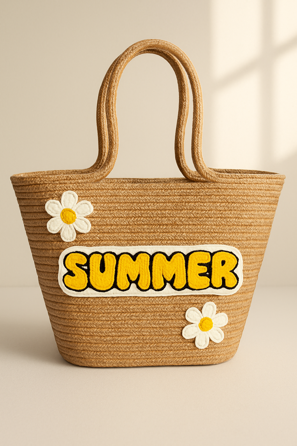 Summer Papatya Nakış Detaylı Jüt Plaj Çantası