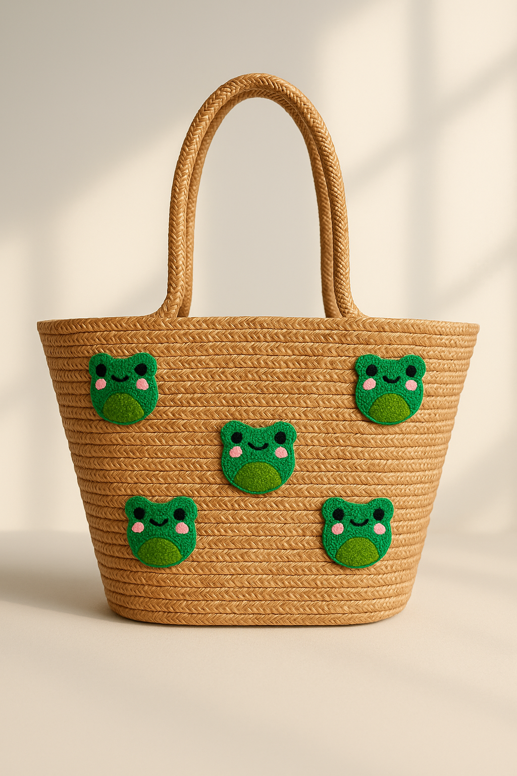Kurbağa Nakış Detaylı Jüt Plaj Çantası