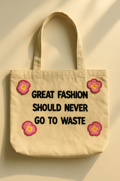 Great Fashion Should Never Waste Nakış İşlemeli Keten Çanta