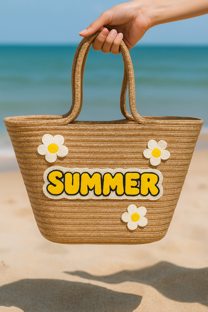 Summer Papatya Nakış Detaylı Jüt Plaj Çantası