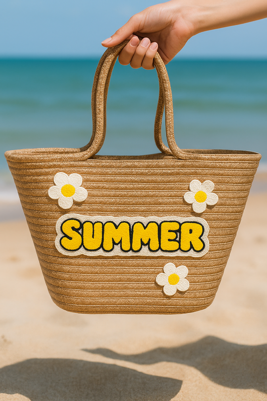 Summer Papatya Nakış Detaylı Jüt Plaj Çantası