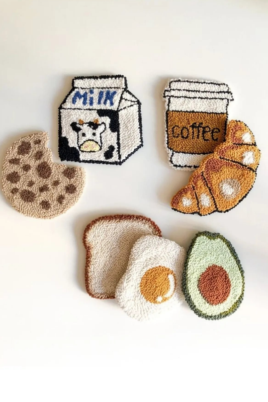 Kahvaltı Avokado Kruvasan  Desenli Bardak Altlığı Sunumluk Masa Süsü