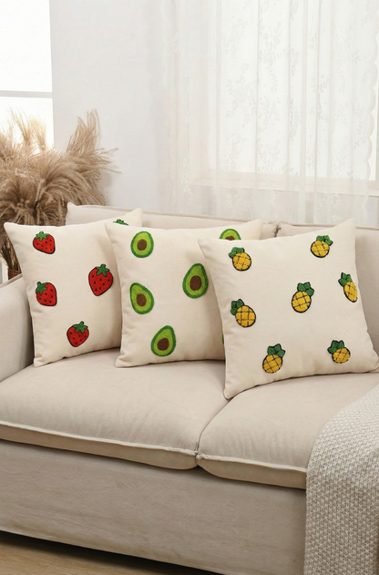 Nakış İşlemeli Kırlent Kılıfı - Avokado Desenli