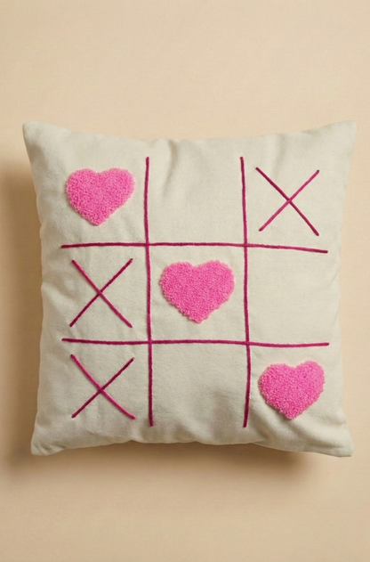 Sevgililer Günü Nakış İşlemeli Kırlent Kılıfı - Dama Pembe