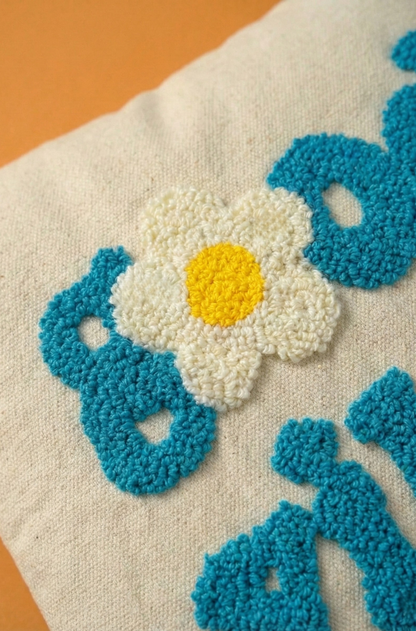 Nakış İşlemeli Kırlent Kılıfı - Good Vibes Mavi