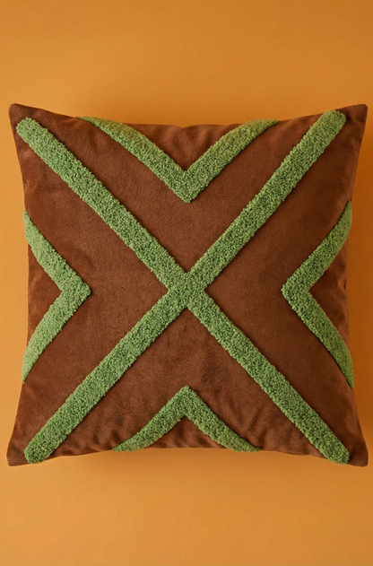 Nakış İşlemeli Kırlent Kılıfı - Geometrik Yeşil