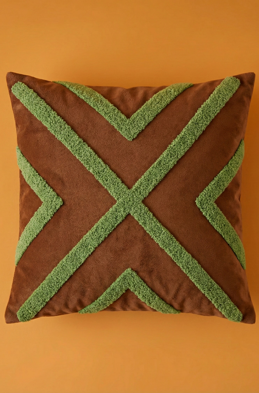 Nakış İşlemeli Kırlent Kılıfı - Geometrik Yeşil