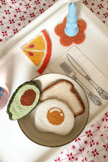 Kahvaltı Avokado Kruvasan  Desenli Bardak Altlığı Sunumluk Masa Süsü