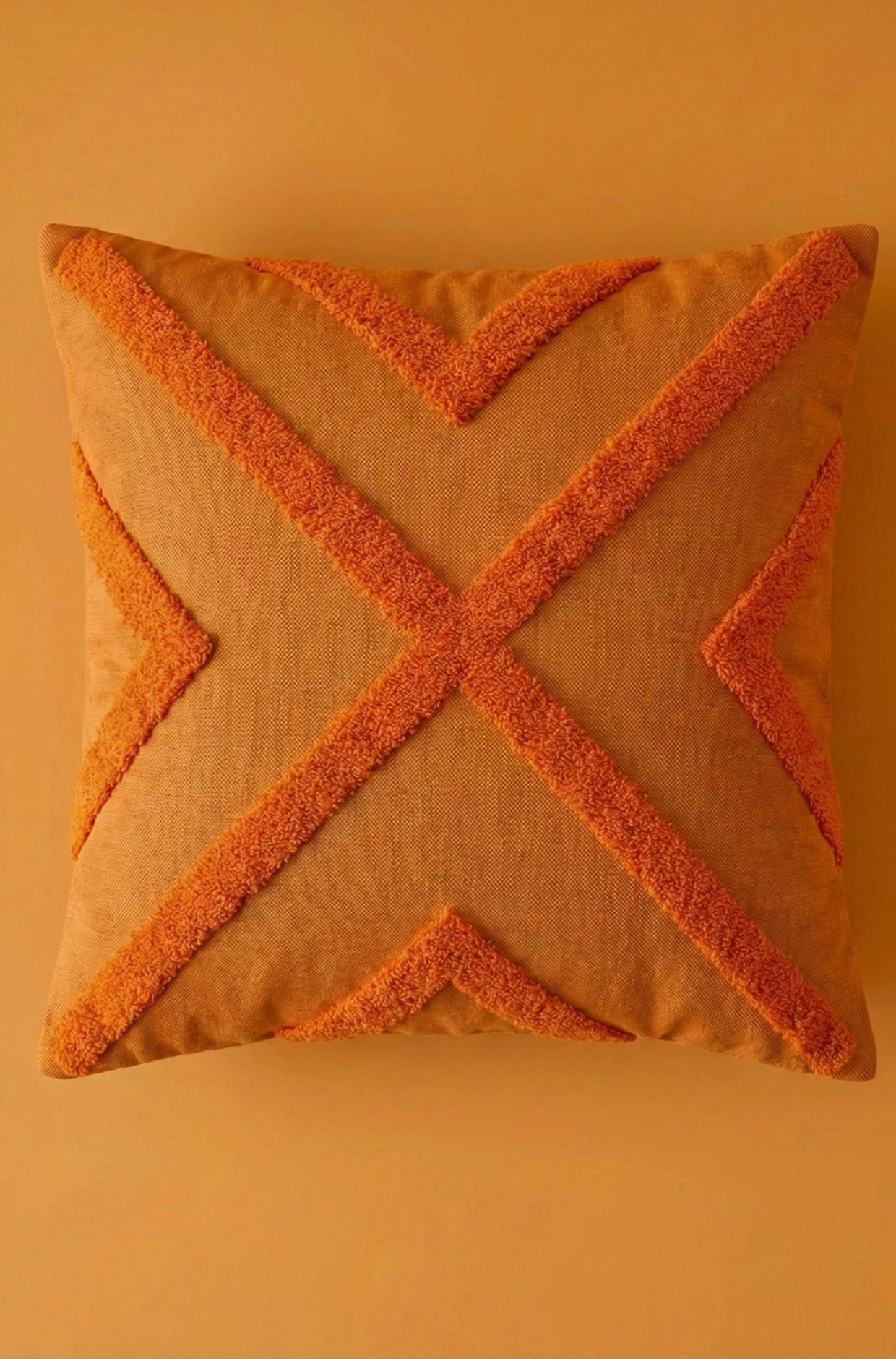 Nakış İşlemeli Kırlent Kılıfı - Geometrik Turuncu