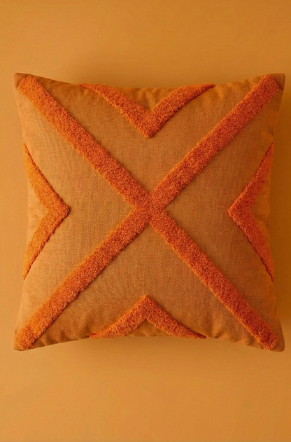 Nakış İşlemeli Kırlent Kılıfı - Geometrik Turuncu