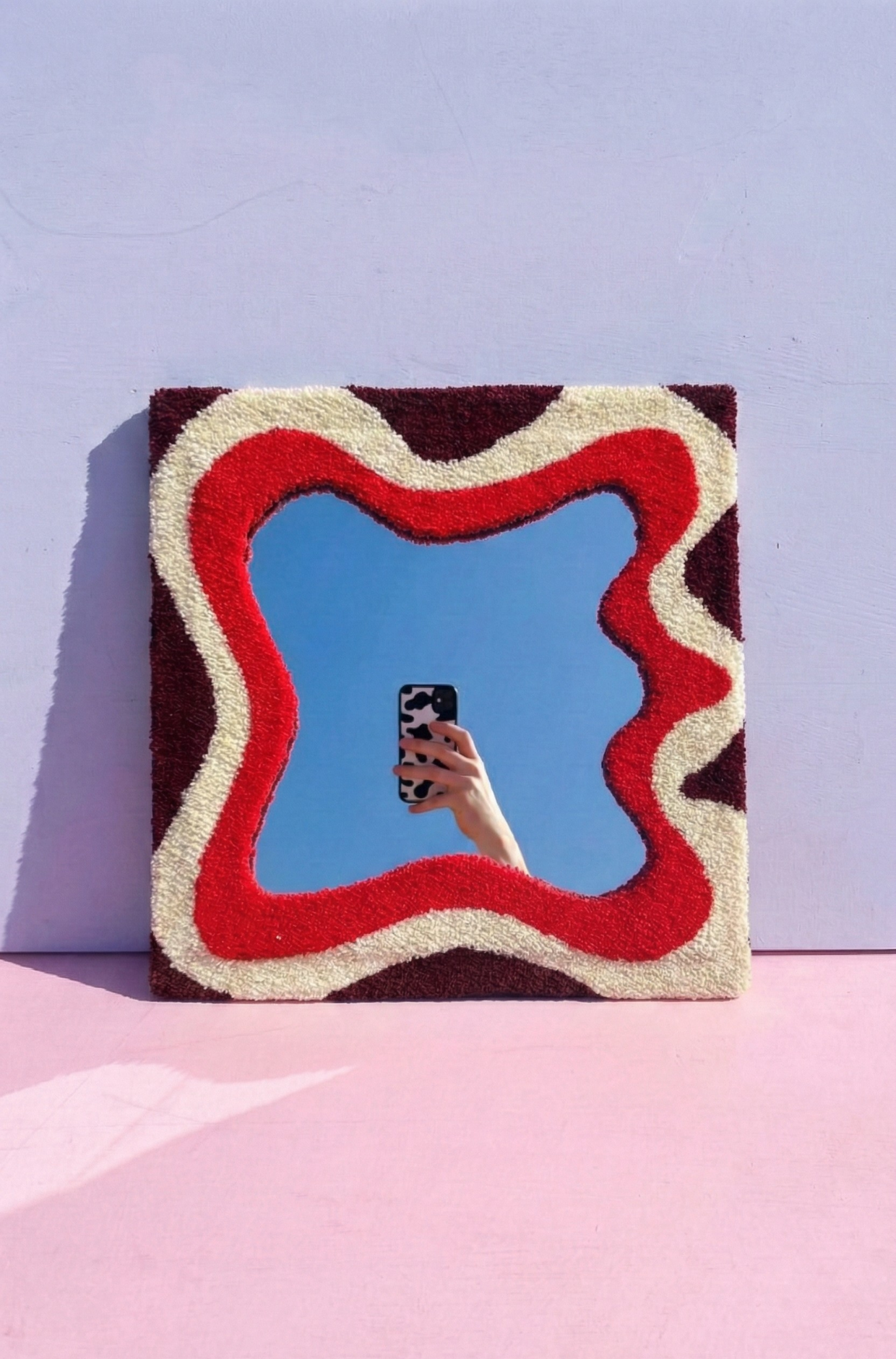 Nakış Detaylı Dekoratif Ayna - Wave Kırmızı