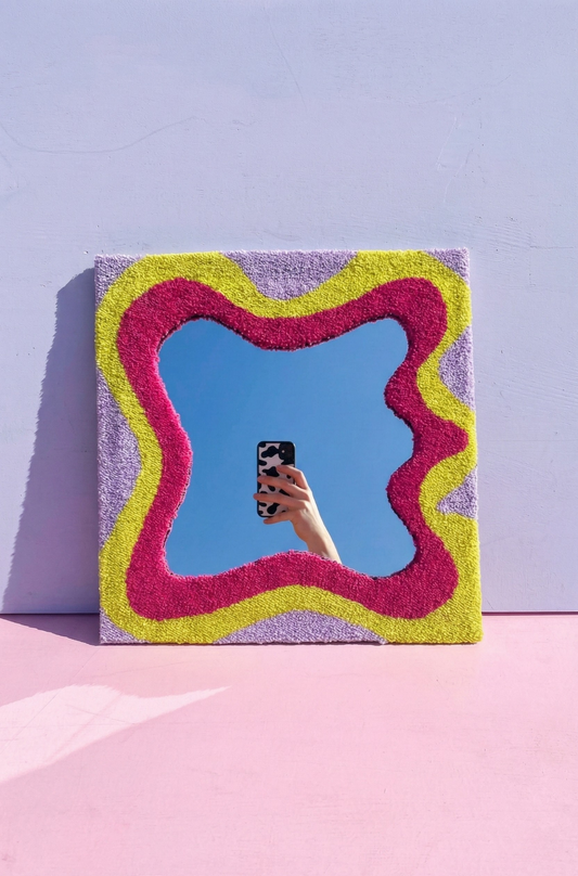 Nakış Detaylı Dekoratif Ayna - Wave Mor